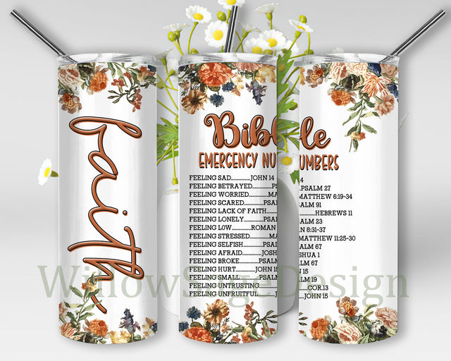 Bible Emergency Numbers 20oz Tumbler Wrap, Boho Floral Faith Tumbler Png, Bible Verse Sublimation Design for Straight, Motivational Quotes Tumbler, Religious Tumbler Template, Instant Download Sublimation WillowSageDesign 