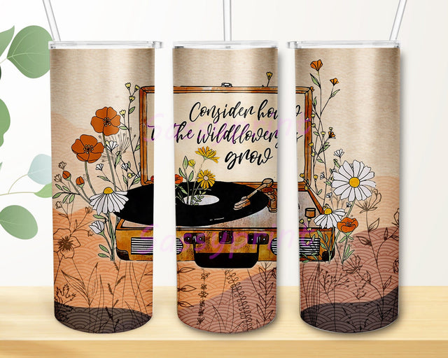 Bible Verse 20oz Skinny Tumbler, Consider How The Wildflowers Grow Tumbler Png, Wildflowers Tumbler Wrap, Christian Quote Sublimation Design, Instant Download Sublimation sassyprint 