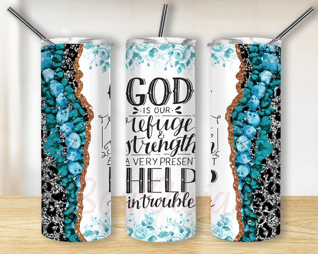 Bible Verse 20oz Skinny Tumbler, God is Our Refuge and Our Strength Design Png, Gemstone Leopard Glitter Tumbler Wrap, Motivational Quotes Tumbler Design, Digital Download Sublimation BouDesign 