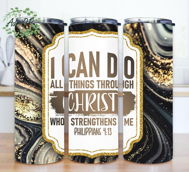 Bible Verse 20oz Tumbler Template, I Can Do All Things Through Christ Tumbler Design, Agate Glitter Tumbler Wrap, Religious Tumbler With Lid And Straw, Instant Download Sublimation AdriOP 