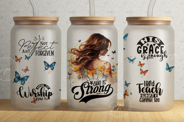Bible Verse Glass Can, Faith Png Design, Religious Tumbler, Motivational Christian Tumbler Wrap, 16 oz Libbey Glass Jar Sublimation, Digital Sublimation Syre Digital Creations 