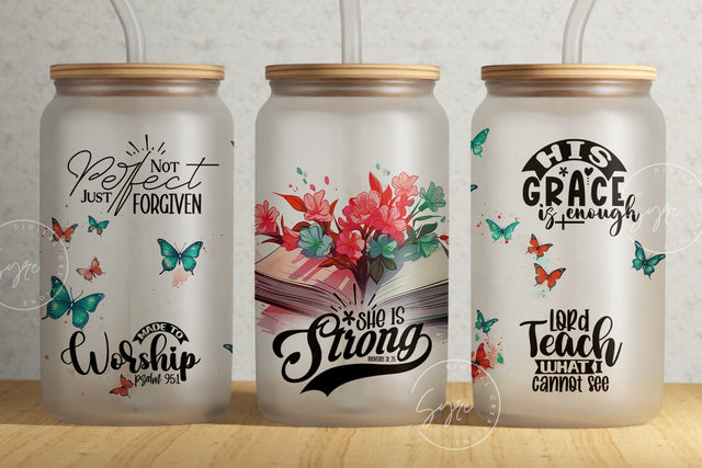 Bible Verse Glass Can, Faith Png Design, Religious Tumbler, Motivational Christian Tumbler Wrap, 16 oz Libbey Glass Jar Sublimation, Digital Sublimation Syre Digital Creations 