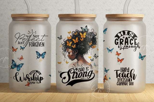 Bible Verse Glass Can, Faith Png Design, Religious Tumbler, Motivational Christian Tumbler Wrap, 16 oz Libbey Glass Jar Sublimation, Digital Sublimation Syre Digital Creations 