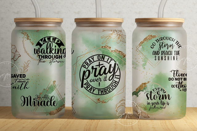 Bible Verse Glass Can, Pray Pray Pray, Religious Tumbler, Motivational Christian Tumbler Wrap, 16 oz Libbey Glass Jar Sublimation, Digital Sublimation Syre Digital Creations 