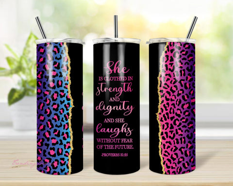Bible Verse Proverbs 31:25 Pink Agate 20oz Skinny Tumbler Sublimation Designs, PNG, Instant Download Sublimation TrendingDesign 