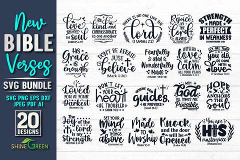 Bible Verse SVG Bundle with 20 Christian Quotes SVG Shine Green Art 