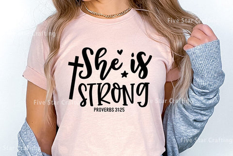 Bible Verse SVG Design, She is strong SVG FiveStarCrafting 