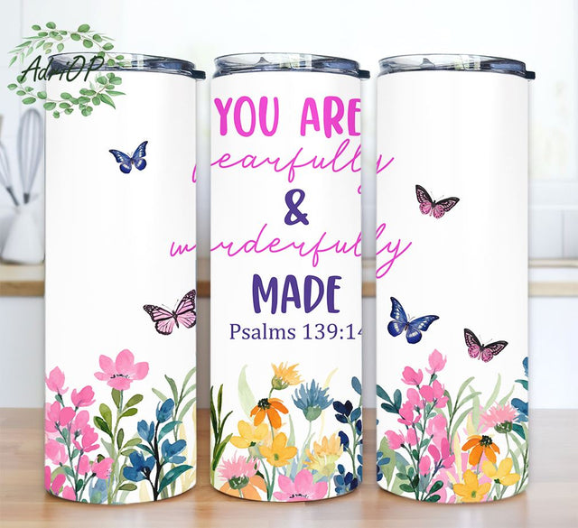 Bible Verse Tumbler Wrap Png For Christian, 20 Oz Skinny Tumbler Png Sublimation, Butterfly Floral Tumbler Design, Motivational Tumbler Png Sublimation AdriOP 