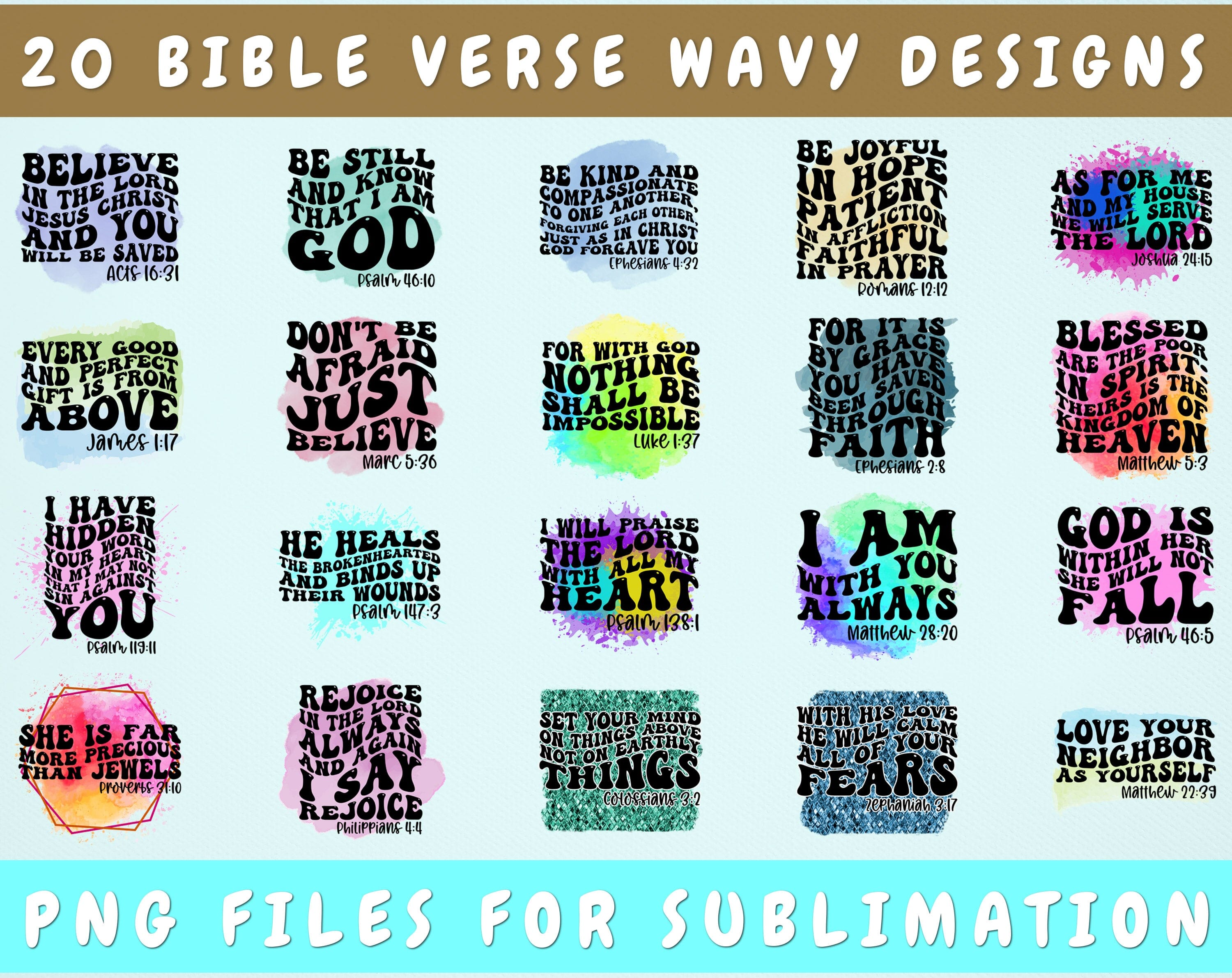 Bible Verse Wavy Text Sublimation Designs Bundle, 20 Designs, Bible ...