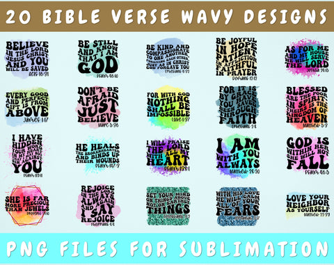 Bible Verse Wavy Text Sublimation Designs Bundle, 20 Designs, Bible Verse Groovy PNG Files For Sublimation, Christian Sublimation Files Sublimation HappyDesignStudio 