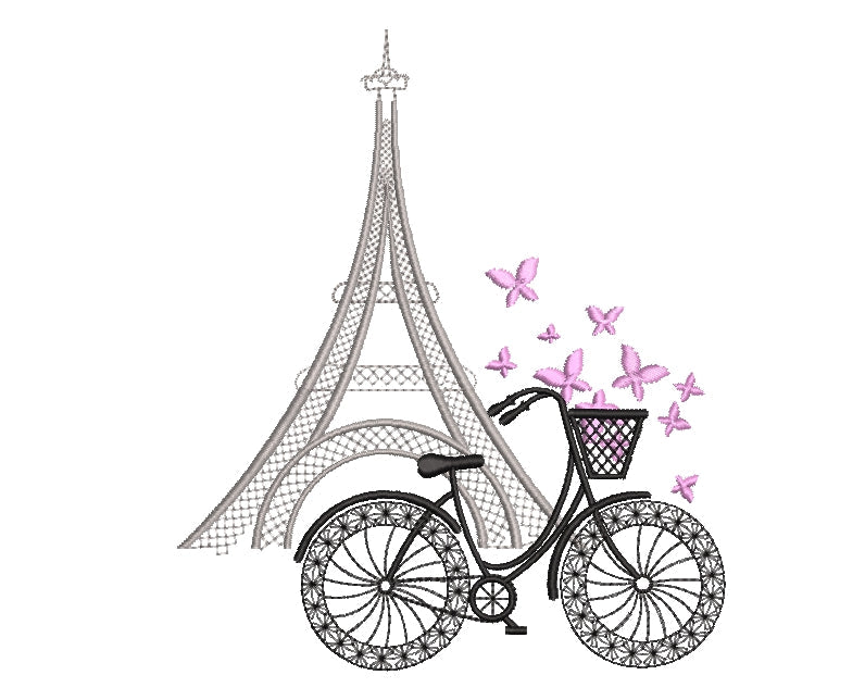 Bicycle and Eiffel Tower Machine Embroidery design 5 sizes, Instant download. Embroidery/Applique DESIGNS ArtEMByNatalia 