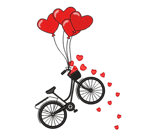 Bicycle Flying with Balloons Embroidery Design, Valentine's Day Embroidery File, 5 sizes, Instant Download Embroidery/Applique DESIGNS Nino Nadaraia 
