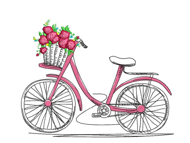 Bicycle with a Basket Machine Embroidery Design, 3 sizes Embroidery/Applique DESIGNS Nino Nadaraia 