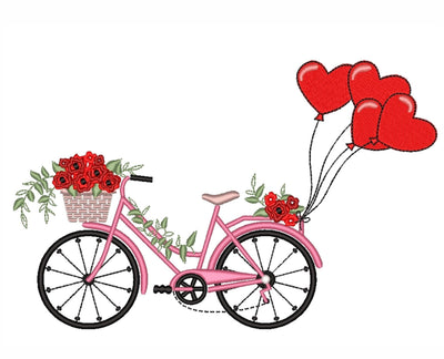 Bicycle with Balloons Embroidery Design, Valentine's Day Embroidery File, 3 sizes, Instant Download Embroidery/Applique DESIGNS Nino Nadaraia 