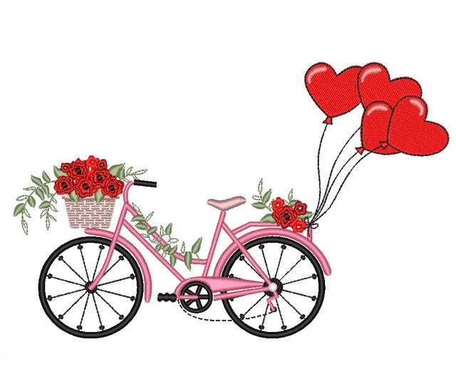 Bicycle with Balloons Embroidery Design, Valentine's Day Embroidery File, 3 sizes, Instant Download Embroidery/Applique DESIGNS Nino Nadaraia 