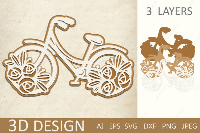 Bicycle with flower svg, 3d layered paper cut bike 3D Paper AnastasiyaArtDesign 