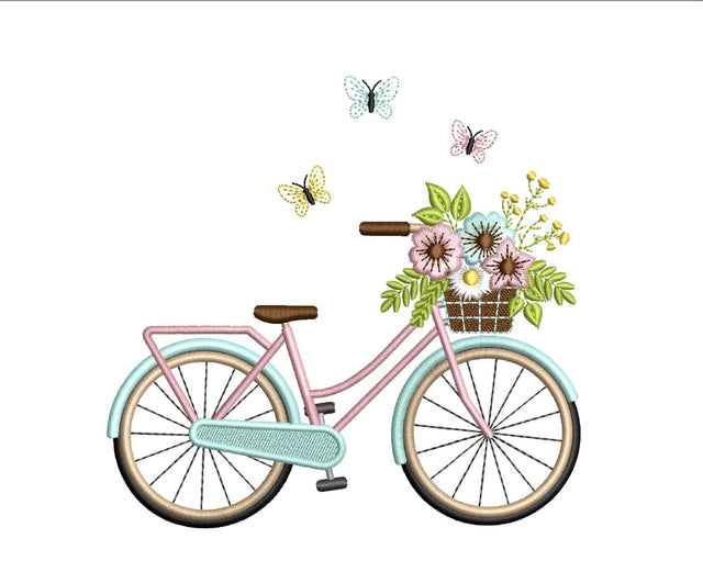 Bicycle with Flowers in Basket Embroidery Design, 4 sizes, Instant Download Embroidery/Applique DESIGNS Nino Nadaraia 