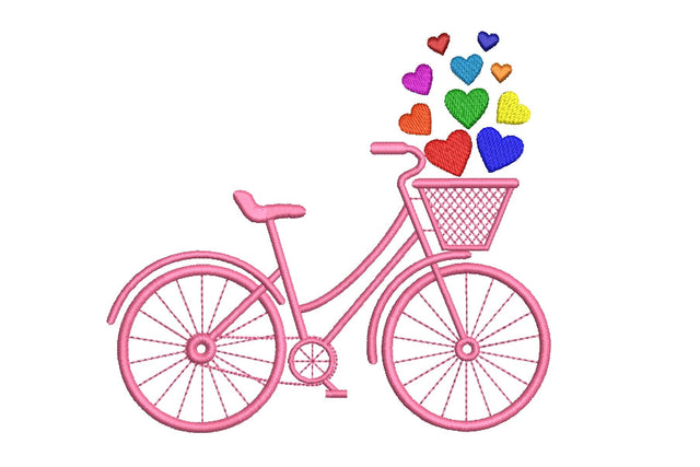 Bicycle with hearts embroidery design, Love embroidery designs, 4 sizes, Instant download Embroidery/Applique DESIGNS ArtEMByNatalia 