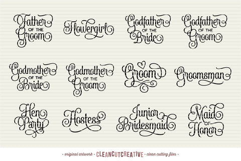 Big Bridal Bundle - Wedding Party 45 ENTOURAGE words SVG cutfiles SVG CleanCutCreative 