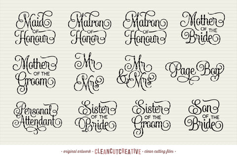 Big Bridal Bundle - Wedding Party 45 ENTOURAGE words SVG cutfiles SVG CleanCutCreative 