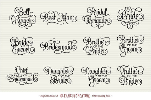 Big Bridal Bundle - Wedding Party 45 ENTOURAGE words SVG cutfiles SVG CleanCutCreative 