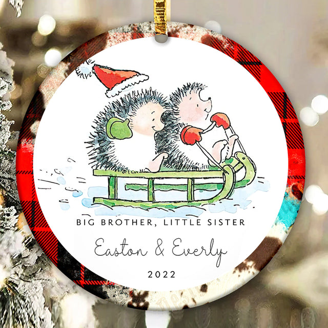 Big Brother- Little Sister Christmas Ornament - Personalized Sibling First Christmas Hedgehog Ornament Sublimation CaldwellArt 
