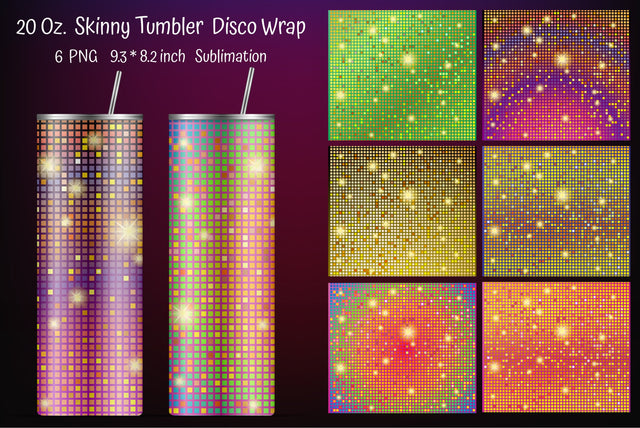 Big Bundle. Colorful Glitter Straight Skinny Tumbler Sublimation. Disco Ball Design Sublimation Kseniia designer 
