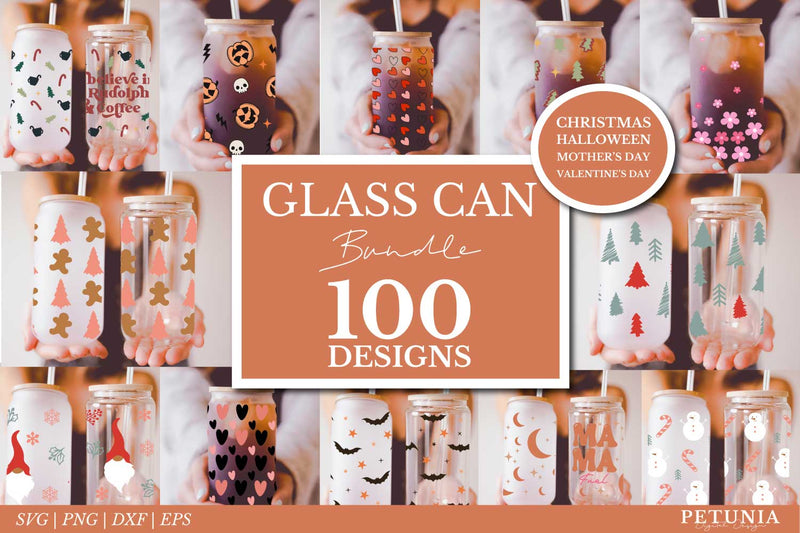 Big Can Glass Wrap SVG Bundle | Vinyl Can Glass Wrap SVG Petunia Digital Design 