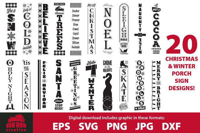 BIG Christmas / Winter Porch Sign SVG Cutting File Bundle SVG Bow Wow Creative 