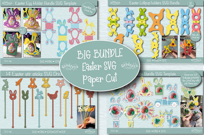 Big Easter Paper Cut Bundle SVG| Easter Candy egg and Lollipop Holders Svg| Easter Treat| Easter favor and decor SVG Createya Design 