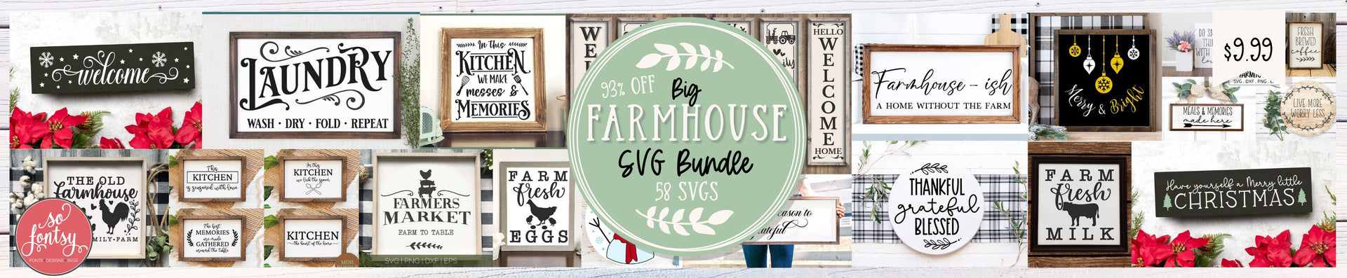 Farmhouse Tea Towel  Kitchen SVG Set - So Fontsy