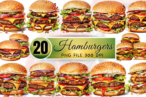 Big Hamburgers Sublimation Clipart Bundle Sublimation Regulrcrative 