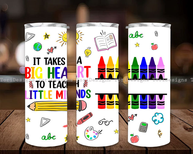 Big Heart to Teach Little Minds Sublimation Design PNG, Teacher Tumbler Designs, Teacher Tumbler Wrap, Teacher Appreciation 20oz Skinny Tumbler Wrap Png Sublimation ToriDesigns 