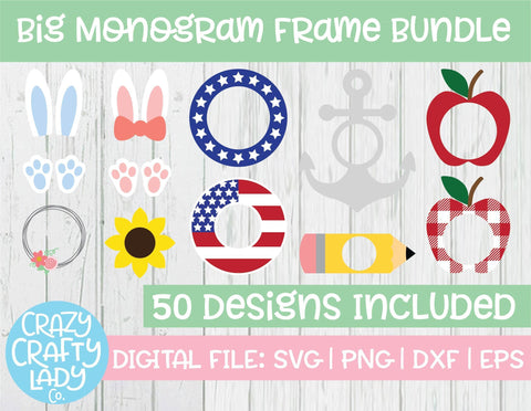 Big Monogram Frame SVG Cut File Bundle SVG Crazy Crafty Lady Co. 