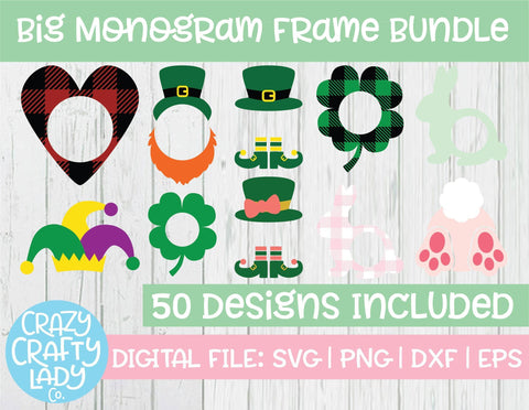 Big Monogram Frame SVG Cut File Bundle SVG Crazy Crafty Lady Co. 