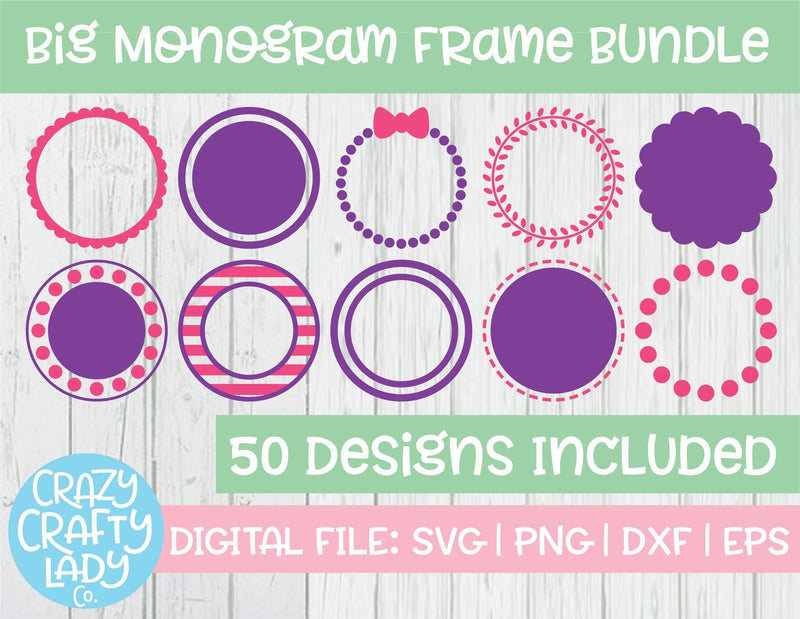 Big Monogram Frame SVG Cut File Bundle SVG Crazy Crafty Lady Co. 
