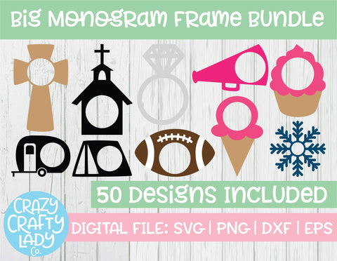 Big Monogram Frame SVG Cut File Bundle SVG Crazy Crafty Lady Co. 