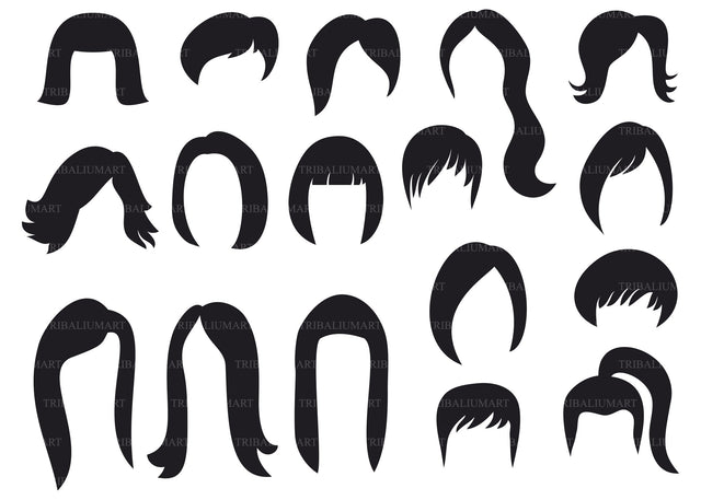 Big set of black hair styling for woman SVG TribaliumArtSF 