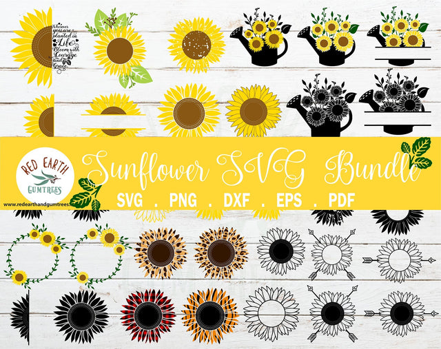 BIG Sunflower Bundle SVG,sunflower monogram,patterns,laurel SVG Redearth and gumtrees 