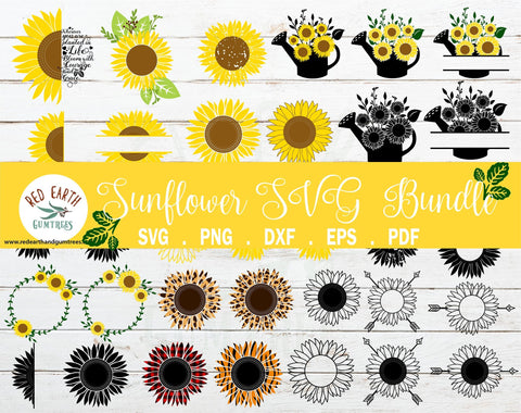 BIG Sunflower Bundle SVG,sunflower monogram,patterns,laurel SVG Redearth and gumtrees 