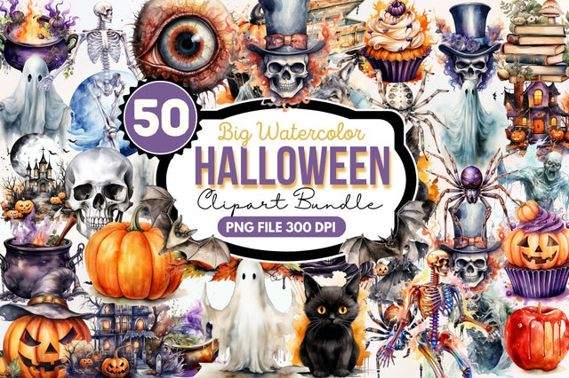 Big Watercolor Halloween Clipart Bundle Sublimation Regulrcrative 