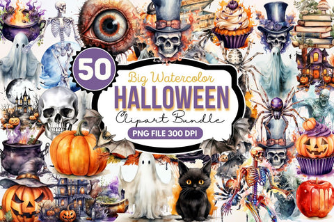 Big Watercolor Halloween Clipart Bundle Sublimation Regulrcrative 