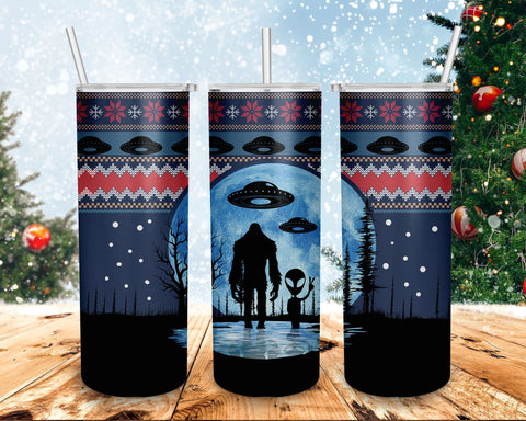 BigFoot Alien Ufo Ugly Christmas Tumbler skinny 20oz Sublimation BOO-design 