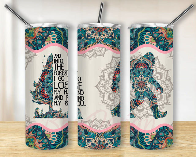 Bigfoot In To The Forest 20oz Skinny Tumbler Sublimation Wrap Design PNG Digital Download Sublimation BouDesign 