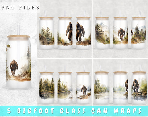Bigfoot Libbey Glass Can Wraps, Yeti 16oz Glass Can Sublimation Designs, Sasquatch Glass Can PNG Files Sublimation HappyDesignStudio 