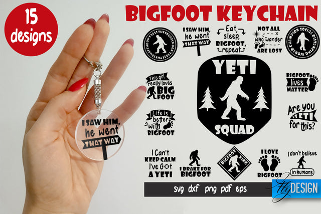 Bigfoot SVG Bundle | Round Keychain | Yeti Keychian SVG Fly Design 