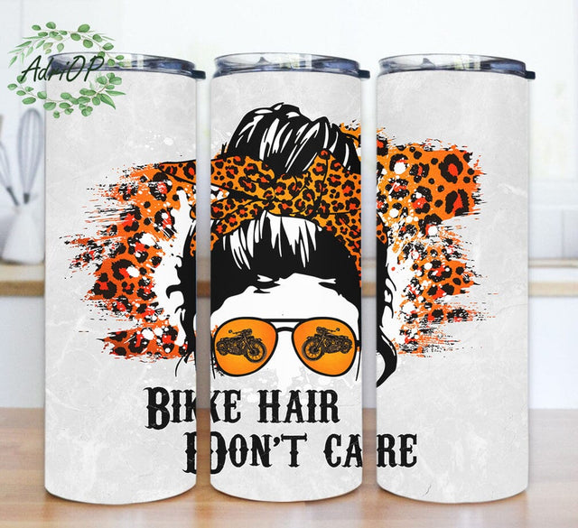 Bike Hair Don't Care Deisgn Tumbler, Messy Bun Girl Biker 20oz Skinny Png, Orange Leopard Tumbler Wrap, Girl Biker Tumbler Tumplate, Bike Design Png, Instant Download Sublimation AdriOP 