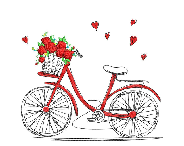 Bike with Basket of Flowers Machine Embroidery Design, 4 sizes, Instant Download Embroidery/Applique DESIGNS Nino Nadaraia 