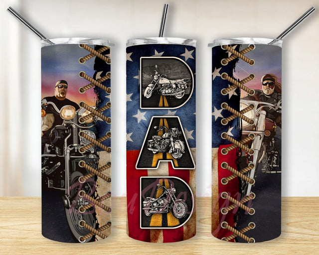 Biker Dad 20 oz Skinny Tumbler Sublimation Wrap Straight Tapered PNG, Father's Day Tumbler, Gift For Dad, Instant Download Sublimation BouDesign 