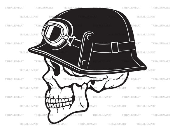 Biker skull with motorcycle helmet with goggles. Cut files for Cricut. Clip Art (eps, svg, pdf, png, dxf, jpeg)